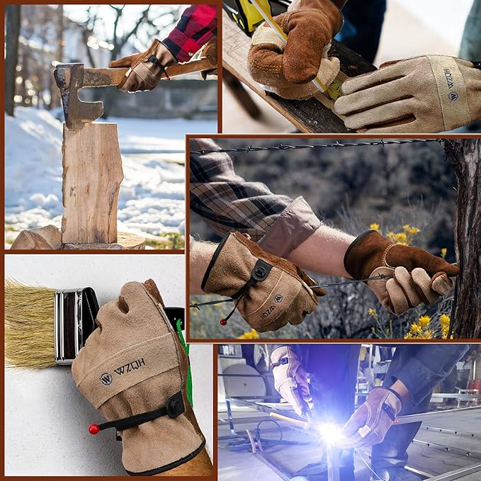Leather Work Gloves for Men or Women. X-Large Glove for Gardening, Tig/Mig Welding, Construction, Chainsaw, Farm, Ranch, etc. Cowhide, Cotton Lined, Utility, Firm Grip, Durable. Blue-Grey XL