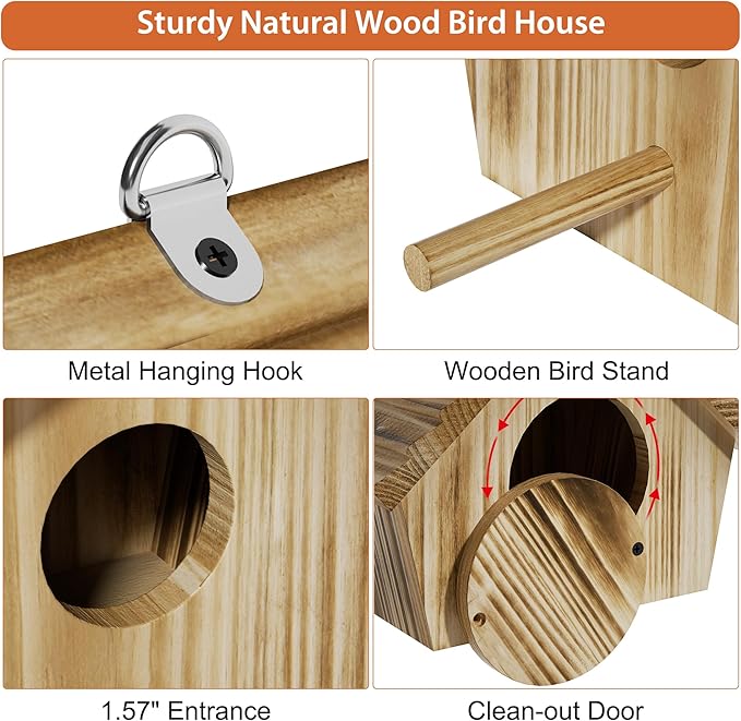 Auslar Bird House, Bird Houses for Outside, Wooden Birdhouse for Outdoors, Hanging Bluebird House for Cardinals Finch Wren Swallow for Wild Bird Viewing
