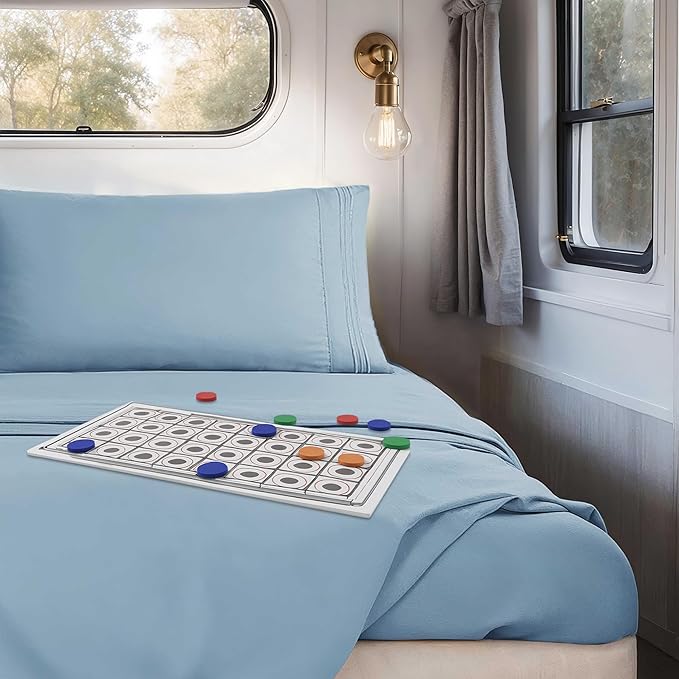 Clara Clark Bed Sheets, Premier 1800 Series 4 Piece RV Queen Sheet Set, Luxury Soft Sheets for RV Bunks, Short Queen - Stone Blue