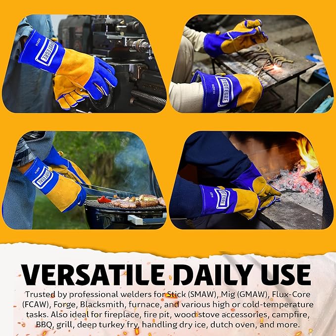 Welding Gloves 14” – 932°F Heat Resistant Leather Gloves with Kevlar – Heavy Duty BBQ & Cooking Gloves for Grill, Oven, Stove, Fireplace, Welding, Forge, MIG, TIG & High Heat Protection