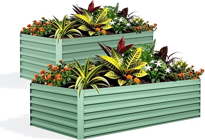 2PCS 0.5mm 6x3x2ft Galvanized Raised Garden Bed Outdoor,Rust-Resistant Raised Garden Beds for Gardening, Easy Assembly Outdoor Garden Box & Planters, Green