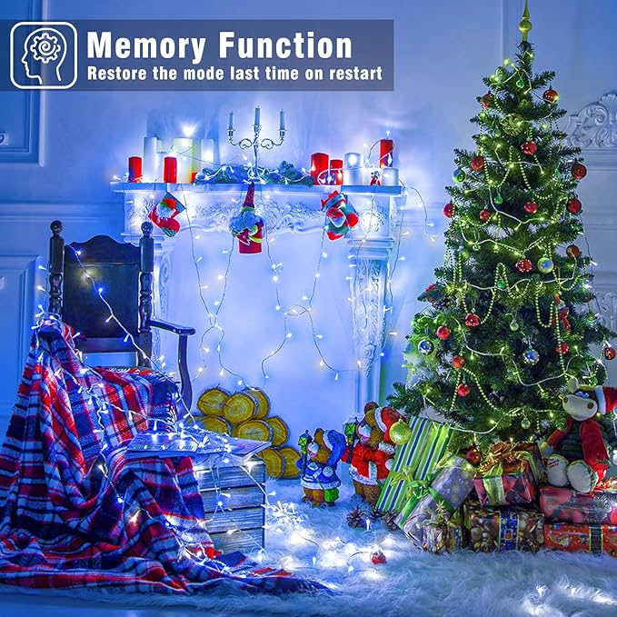 66FT 200 LED Christmas Lights Outdoor, Plug in Christmas String Lights Indoor Waterproof with 8 Modes, Connectable Clear Wire Twinkle Fairy Lights for House Xmas Party Decor, Blue and White