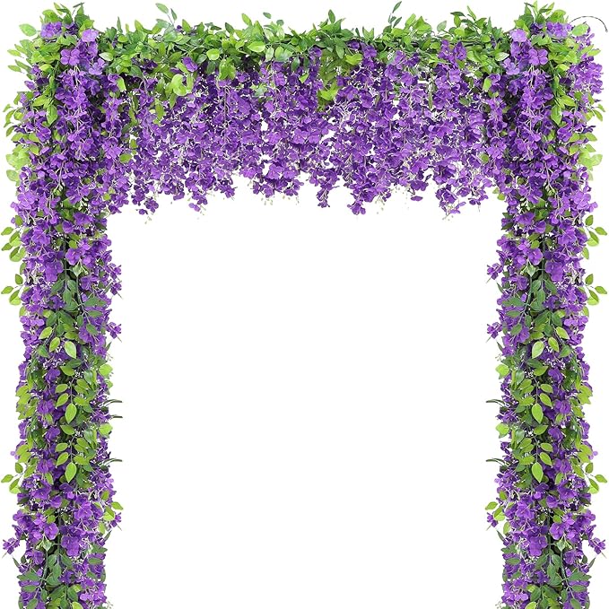 Findosom Wisteria Artificial Flowers Garland, 10Pcs Total 36FT Purple Wisteria Hanging Flowers, Flower Garland Decorations for Home Garden Outdoor Ceremony Wedding Arch Decoration