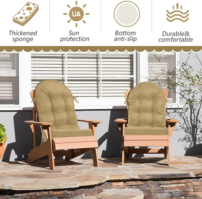 Geelin 4 Pcs Adirondack Chair Cushion High Back Patio Rocking Chair Cushion 44 x 19 x 4 Inch Tufted Weather Resistant Fade Resistant Seat for Patio Rocking Seat (Brown)