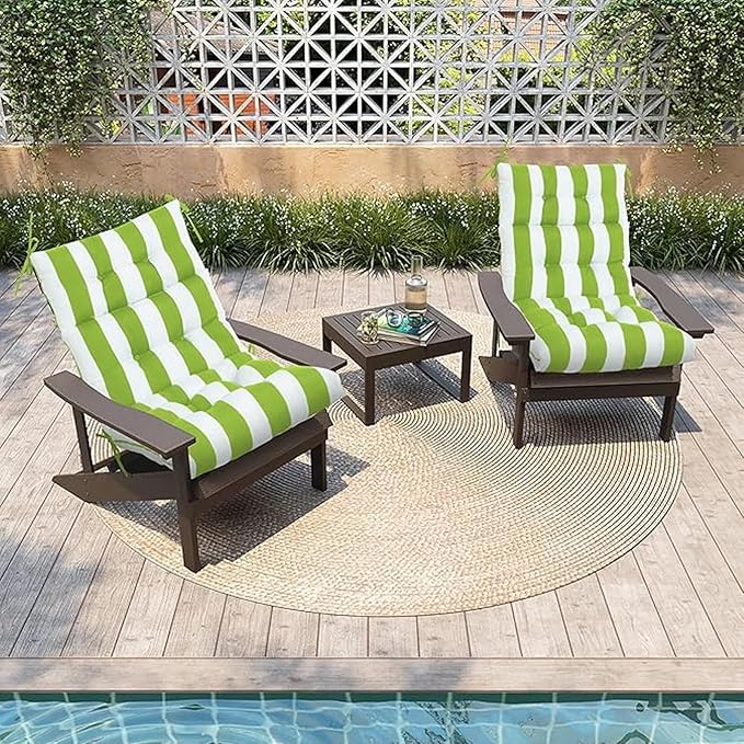 High Back Chair Cushions Set of 2, Adirondack Chair Cushion with Waterproof, Rocking Chair Cushion for Outdoor Patio, Garden Porch 45”x 22”x 4 (2, Green White B)
