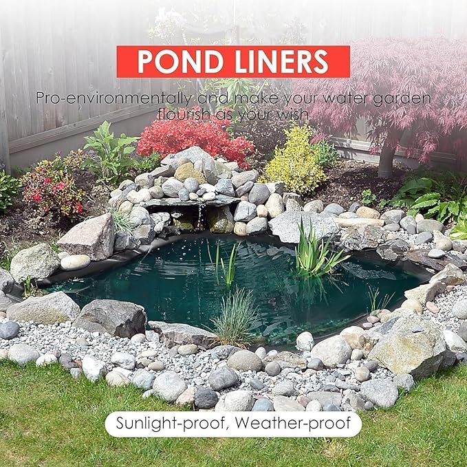 Garvee 10x10 ft Pond Liner, 45 Mil Thickness, Pliable & Durable EPDM Material, Easy Cutting & UV Resistant, for Fish or Koi, Features, Waterfall Base, Fountains and Water Gardens