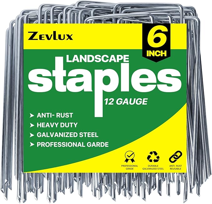Landscape Staples Galvanized Garden Stakes,6 inch 300 Pack 12 Gauge Heavy Duty Garden Pins for Fences, Lawns, Weed Barriers and Landscape Fabrics, Irrigation Hose,Yard Lawn, Landscape Fabric.