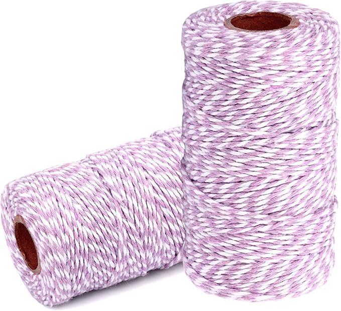 Cotton Twine String Bakers Rope: 2 Roll Twines for Crafts Gift Wrapping - 656 Feet Light Purple White Twine for Kitchen Cooking