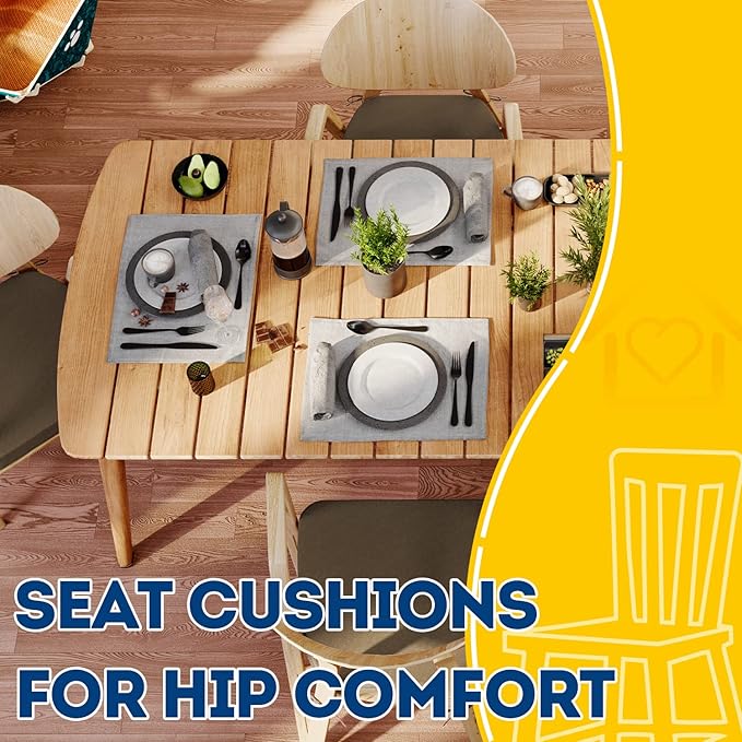 AAAAAcessories D-Shaped Chair Cushions, 2" Thick Dining Chair Pads with Ties and Removable, Machine-Washable Cover, 17" x 16", Taupe