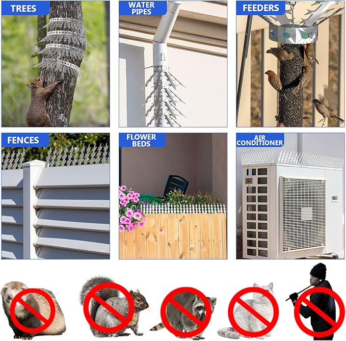 Bird Squirrel Spikes and Squirrel Proof Baffle,for Bird Feeders and Pole,Outside Fence,Wall,Tree,Drainpipes,Deterrent Effective Against Pigeons,Raccoons,Mice and Cats,40 inches
