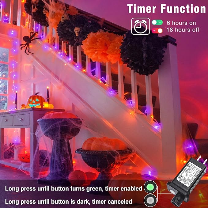 66FT 200 LED Christmas Lights Outdoor, Orange and Purple String Lights Indoor Waterproof with 8 Modes, Connectable Clear Wire Twinkle Fairy Lights for Indoor Home Xmas Garden Decorations