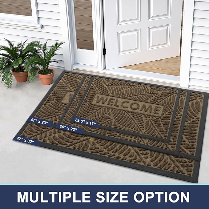Smiry Welcome Mat Indoor Outdoor, All-Season Waterproof Front Door Mat, Sturdy Natural Rubber Doormat, Non-Slip, Easy Clean, Low Profile Dirt Trapper for Porch Patio Entrance, 47x32, Brown