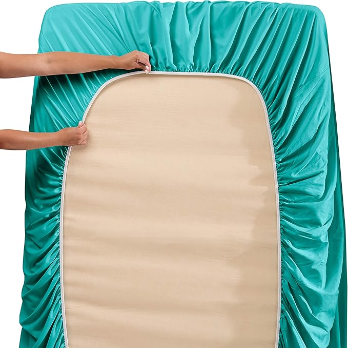 Clara Clark Fitted Sheet, Extra Deep Pocket Fits Deep Mattress, Luxury Soft Fitted Sheet Only, Twin - Extra Deep Teal