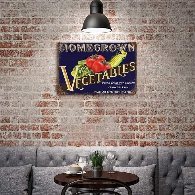 Vegetable Tomato Corn Metal Retro Vintage Tin Sign for Outdoor Patio Garden and Home Bar Club Wall Decor Sign Metal Sign Vintage Homemade Vegetable Pesticide Free Kitchen Sign 12x8 inhces