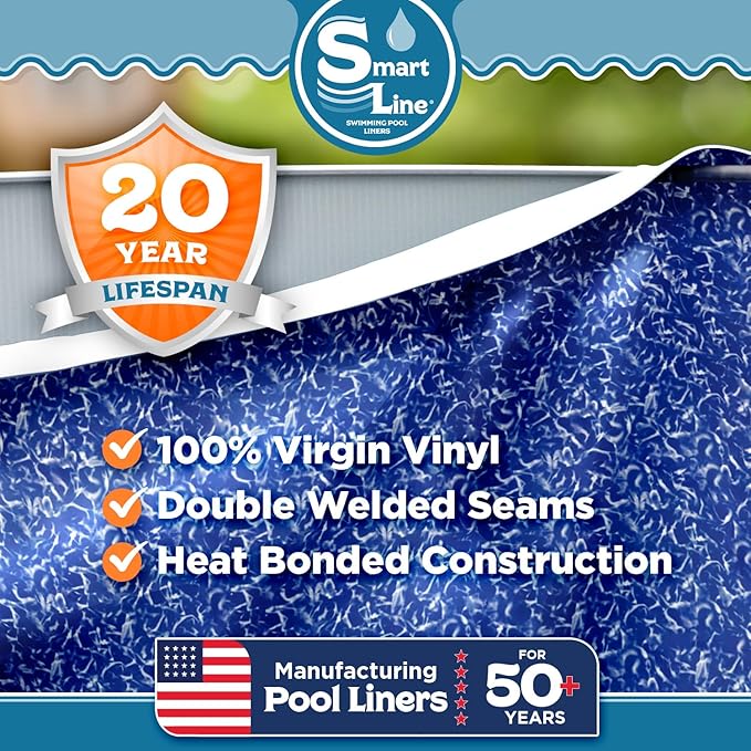 Smartline 24 ft Round Swimming Pool Liner | Sunlight | Overlap Style | 54 Inch Wall Height | 20 Gauge Heavy Duty Virgin Vinyl | Designed for Steel Sided Above Ground Pools