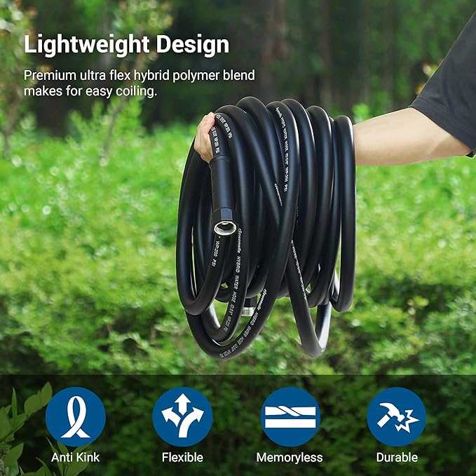 DEWENWILS Garden Hose 50 ft x 5/8", Water Hose with Swivel Handle, Heavy Duty, Lightweight, Flexible Hose for Plants, Car, Yard, 3/4 Inch Solid Fittings, Drinking Water Safe