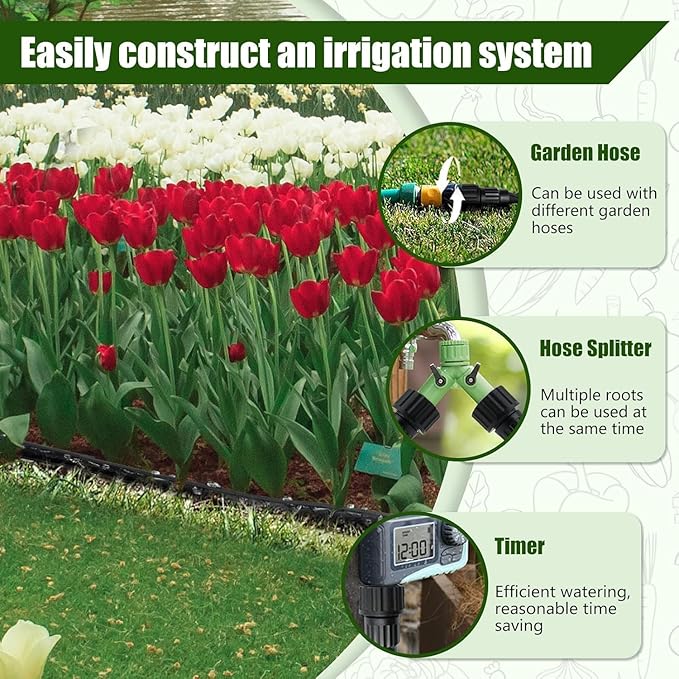 Flat Soaker Hose 100ft, Garden Hose with Heavy Duty Double Layer Design, Drip Irrigation Hose Saves 80% Water, Leak Proof Sprinkler Hose for Garden, Lawn, Vegetable plot (50ft x 2)
