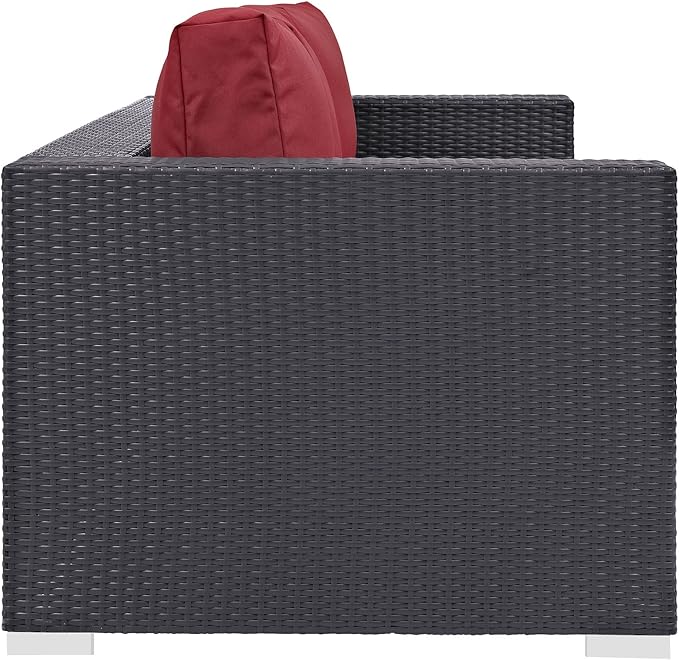 Modway Convene Wicker Rattan Outdoor Patio Sofa with Cushions in Espresso Red