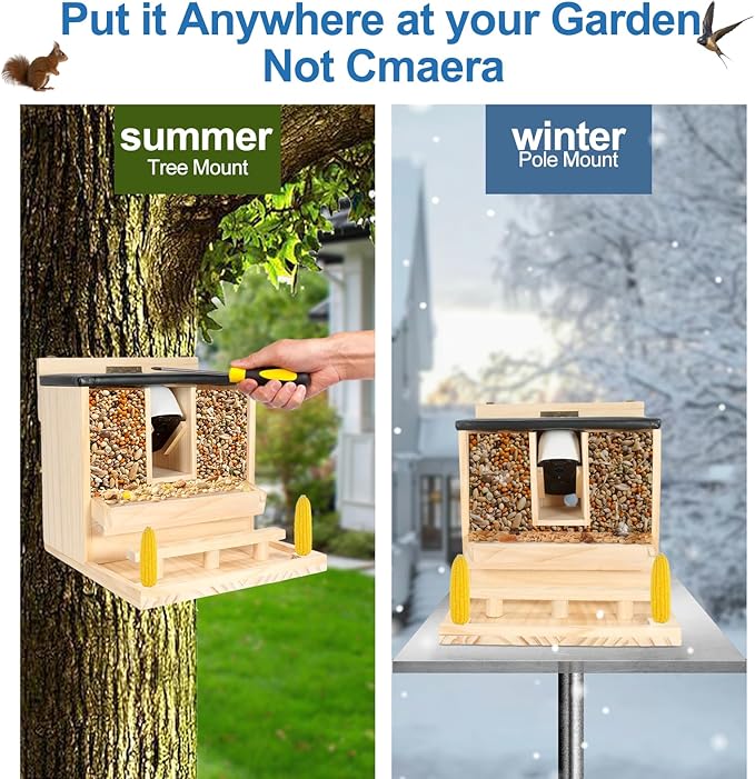 Squirrel Feeder Case for Outside, Durable Wooden Squirrel Feeder Can Install Camera(Not Camera), Funny Squirrel Houses Picnic Table, Squirrel Feeders for Outdoors Squrrill Nuts Bar
