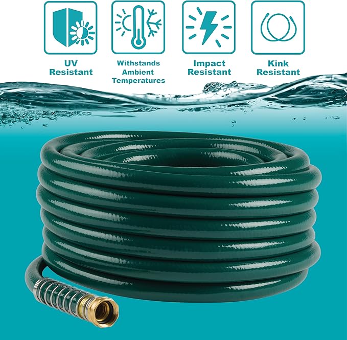 Gilmour 5/8" x 100' Heavy Duty Flexogen Water Hose, Flexible Garden Hose for Vegetable Gardens, Flower Beds, and Lawn Sprinklers, Green