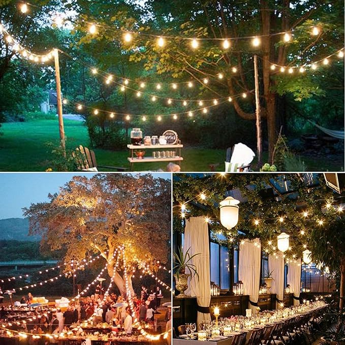 SUNTHIN Outdoor String Lights, 48FT Patio Lights with 25 G40 Shatterproof LED Bulbs(1 Spare), Waterproof Hanging Lights String for Outside Backyard, Porch, Deck, Party, Garden