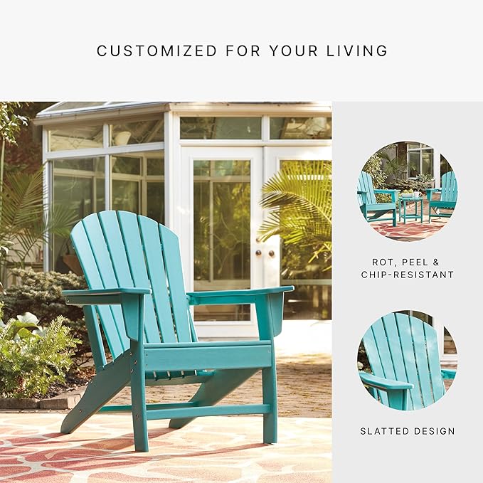 Signature Design by Ashley Sundown Treasure Outdoor Patio HDPE Weather Resistant Adirondack Chair, Blue