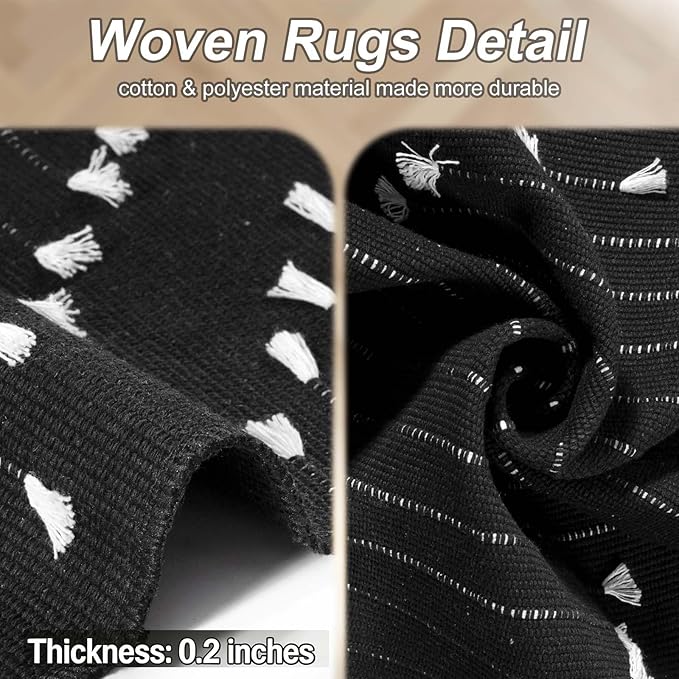 LIVEBOX Black Runner Rug for Kitchen, 2x8 Boho Washable Rug Runner for Hallway,Moroccan Cotton Long Entryway Area Rug Indoor Carpet for Bedroom Laundry Doorway Entry