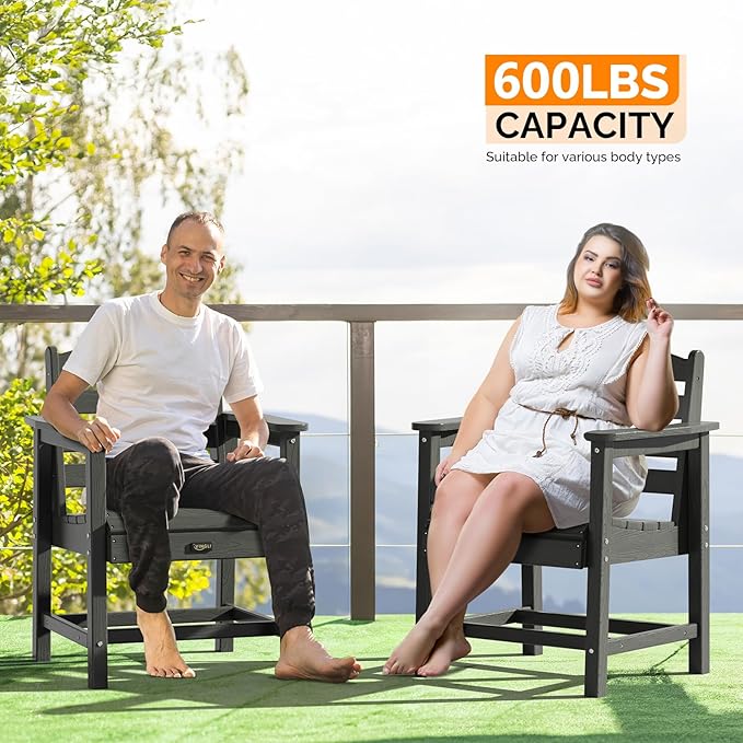 VINGLI Outdoor Dining Chairs Set of 2, HDPE Patio Chairs All-Weather Durable Garden Seating for Yard, Deck, Porch (Grey, 2 PCS)