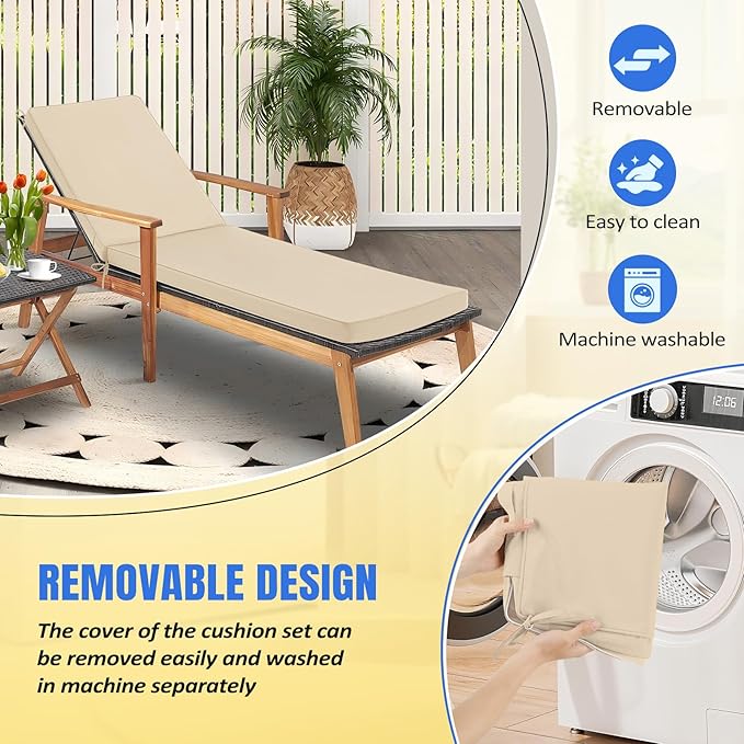 Basic Beyond Chaise Lounge Cushions Outdoor, 3-Layer Waterproof Outdoor Furniture Cushions with Removable Cover and 4 Ties, 72"x21"x3" Patio Lounge Chair Cushions for Outdoor Furniture, Beige