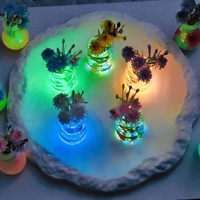 3 Pcs Random Daisy Miniature Glass Flower Vases – Handmade Transparent Luminous 3D Shell Bottle Ornaments for 1:6/1:8 Scale Dollhouse, Fairy Garden, DIY Crafts,Car & Tabletop Decorations (2.3x0.8in)