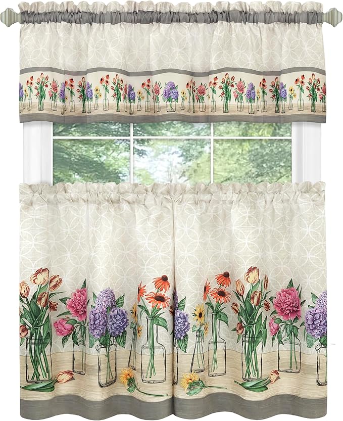 ACHIM Garden Blooms Printed Tier & Valance Set - 58x36 Inch Multi