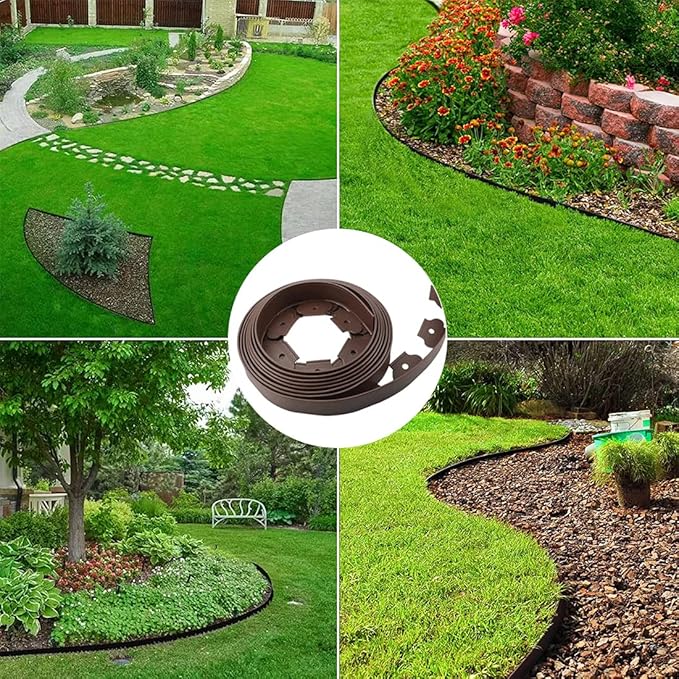 Flexible Garden Edging Borders 66FT,Landscape Edging Brown [Extra Tall 4IN High] with 100pcs Stakes,Garden Border Lawn Edging Mini Plastic Fence-Brown