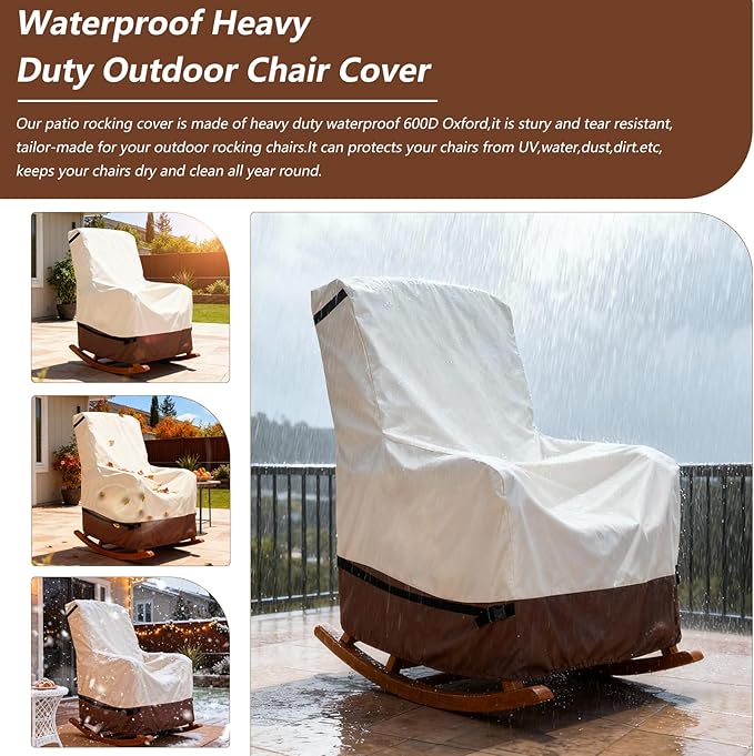 Outdoor Rocking Chair Covers 2 Pack,600D Heavy Duty Waterproof Outdoor Chair Covers,Outdoor Furniture Covers for All Weather Protection