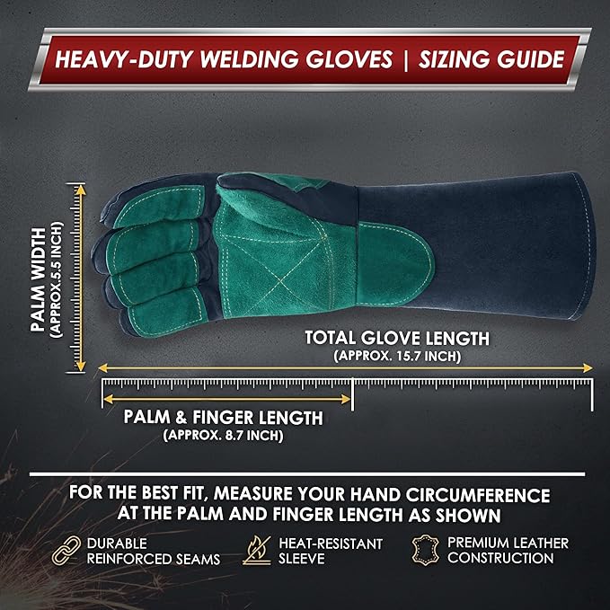 bestarc Leather Forge MIG Welding Gloves, 932℉ Heat Resistant Welding Gloves with Kevlar Stitching for MIG, TIG, Stick, Forge