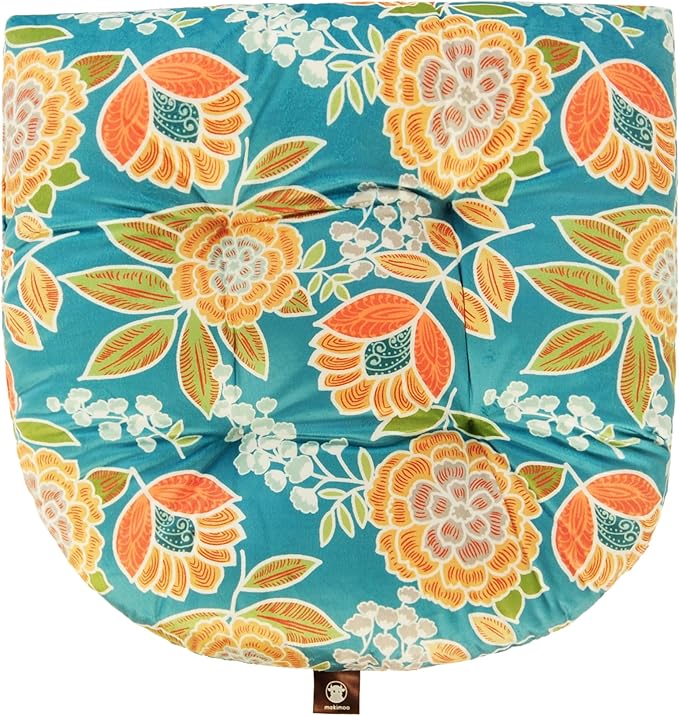 Outdoor Patio Cushion, Rocking Chair Cushion, Tufted Pads, Set of Upper and Lower with Ties Pack of 2 (2 Sets) - Back 20"×17", Seat 17"×17" (Green Bottom Flowers)