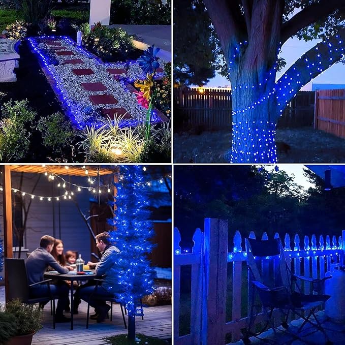 Lomotech Solar String Lights Outdoor - 2 Pack Total 66ft 200LED Solar Fairy Lights Waterproof 8 Modes Twinkle Lights for Outdoor, Patio, Garden, Yard, Party, Wedding, Tree Decoration (Blue)