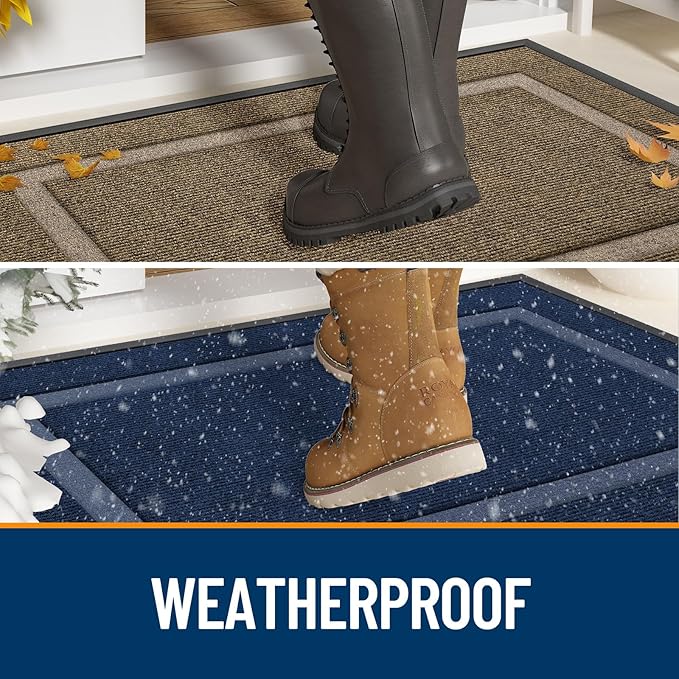 OLANLY Front Door Mat Indoor Outdoor Entrance, Waterproof All-Season, All-Weather Doormat, Sturdy Natural Rubber, Fade Resistant, Low Profile, Easy Clean Patio Porch Entryway Mat, 33x21, Dark Grey