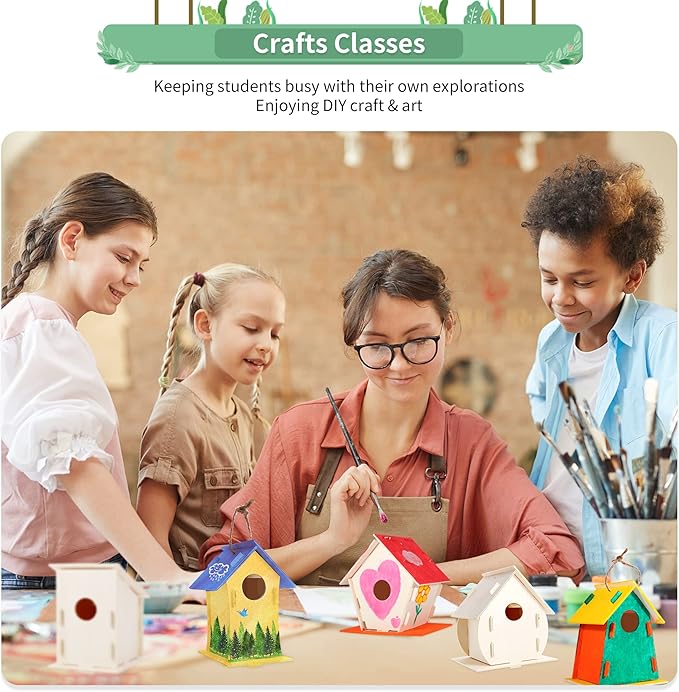 ILHSTY 18 Pack Large Paintable DIY Wooden Bird Houses Kits for Kids, Kids Crafts Wood Houses for Crafts Class Parties Birthday, DIY Crafts and Art Birdhouse Kits for Children to Build and Design（18）