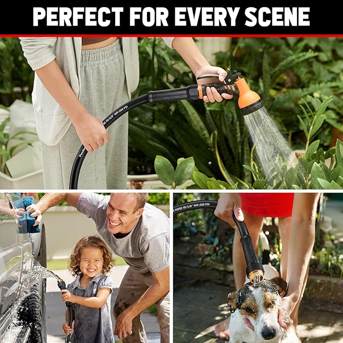 Garden Hose 25ft x 5/8", NON-EXPANDABLE Heavy Duty Premium Flexible Water Hose, No Kink, Leakproof, Lightweight Hybrid Hose with Male to Female Fittings for Household、Backyard