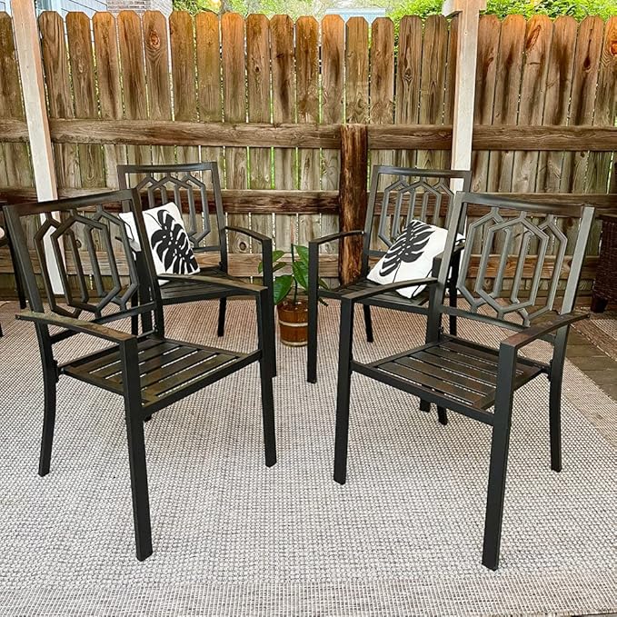 PHI VILLA 5 Piece Patio Dining Set Metal Outdoor Table and Chairs Furniture Set, 37" Square Bistro Table with Umbrella Hole and 4 Backyard Garden Chairs Support 300LBS for Deck, Lawn, Garden