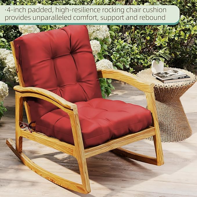 Outdoor Chair Cushions Set of 2, 42x21x4 Inch Patio Cushion for Dining/Rocking Chairs, High Back Soft Seat Pad with Ties, Indoor Outside Use, Fade-Resistant & Waterproof, Red