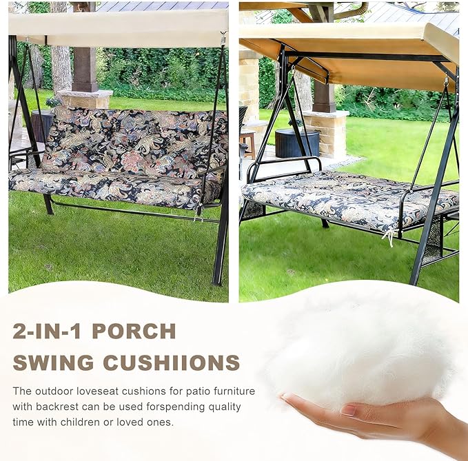 Porch Swing Cushion with Backrest,Waterproof Bench Cushion for Outdoor Furniture,2-3 Seater Replacement Thickened Swing Cushion with Ties,Patio,Outdoor,Backyard and Garden (Vintage Paisley,40x40")
