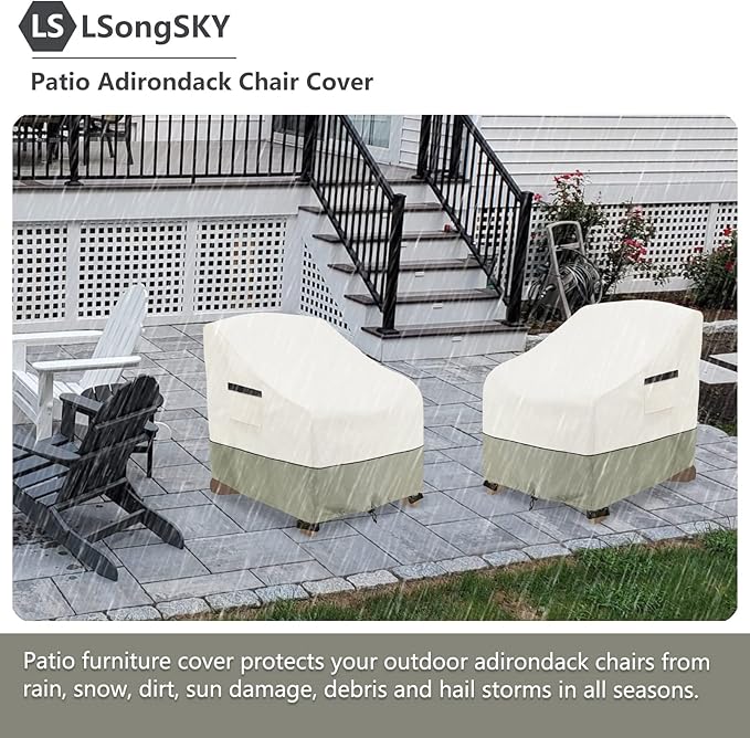 Patio Adirondack Chair Cover 2 Pack,Waterproof Heavy Duty Outdoor Chair Covers,Patio Adirondack Chair Cover for Outdoor Chair(30W x 34 D x 36 H inches),White&Grayish Green