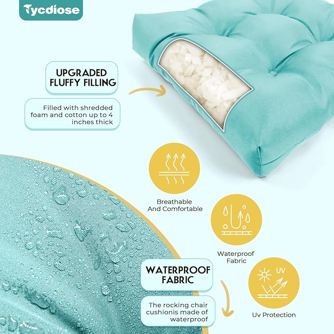 All Weather Outdoor Wicker Chair Cushions of 3 Pieces, Waterproof Outdoor Wicker Chair Cushion for Patio Furniture Loveseat Settee Bench, 1 Loveseat and 2 U-Shaped Thickened Cushions, Teal