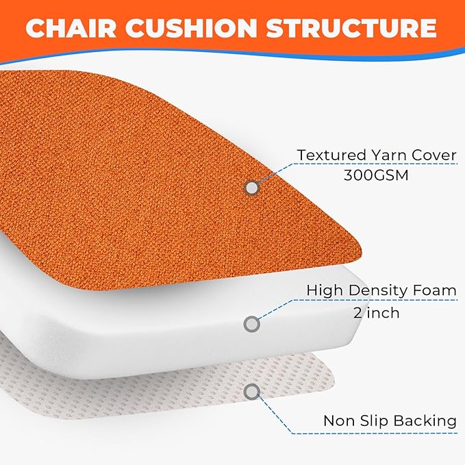 Chair Cushions for Dining Chairs, D-Shaped Seat Cushions with Removable Washable Cover and Ties, Chair Pads for Kitchen, Indoor Dining Room, Patio Chairs, 17'' x 16'', Set of 4, Orange