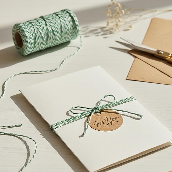 Green and White Organic Twine Cotton String - 500 Feet Wrapping, Baking, Butcher, Crafts, DIY Projects, Easter, Christmas