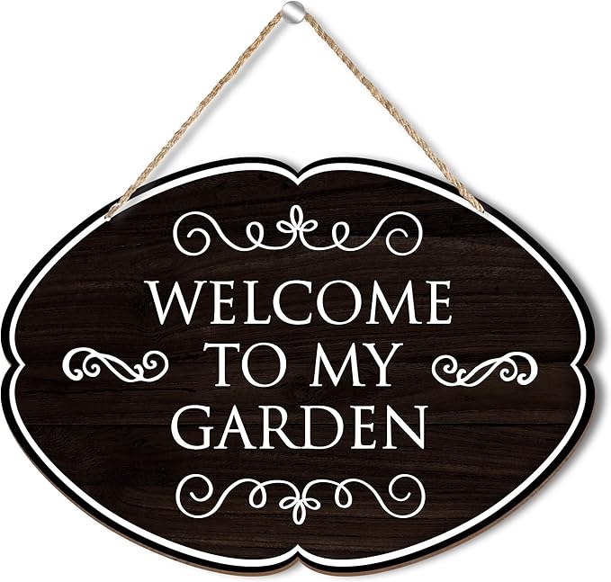 Rustic Garden Hanging Sign, Welcome To My Garden Wooden Decor, Yard Welcome Sign Gardening Gifts and Decorations for Gardeners Plant Lovers 7 x 10 Inch-A04