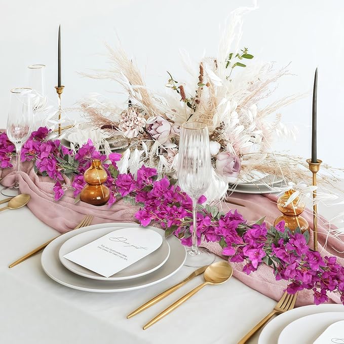 Purple Bougainvillea Artificial Flower Garland 5.9FT Lush Faux Bougainvillea Purple Artificial Vine Flowers for Centerpieces Table Runner Wedding Arch Porches Patios Garden Decor