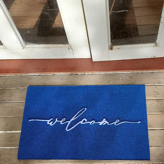 AAZZKANG Blue Door Mat Outdooor Welcome Doormat with Non Slip Rubber Backing Indoor Mat Easy to Clean Outside Inside Door Mats for Entryway,High Traffic Areas
