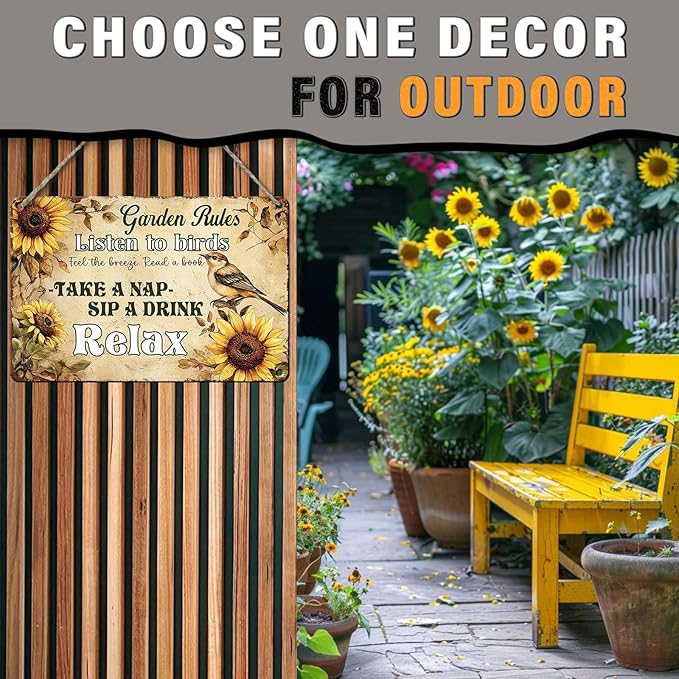 PEACHGARDEN Vintage Garden Rules Metal Tin Sign Outdoor Wall Art Women Gardening Gifts Durable Rustic Patio Yard Farmhouse Decor 12x16inch
